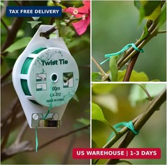 2 Reels 328 Feet (100m) Twist Tie, Green Coated Garden Plant Ties with Cutter fo