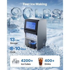 Uimoso 90lbs/24h Commercial Ice Maker for Bar and Restaurant with 13lbs Storage