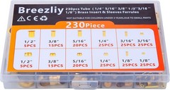 230pc Brass Compression Fittings Assortment Kit Air Water Fuel Line Sleeves Set
