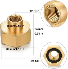 Garden Hose Thread Connector Adapter 1/4″ NPT to 3/4″ GHT Female Brass Garden Ho