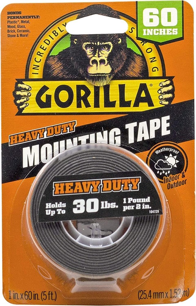 Heavy Duty Double Sided Mounting Tape, Weatherproof, 1″ x 60″, Black, 1EA