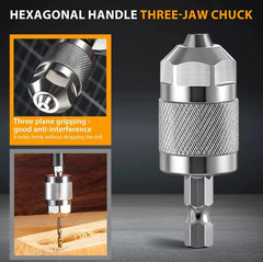 1pc Silver Quick Change Drill Chuck Adapter 3-Jaw Hex Shank Converter – NEW