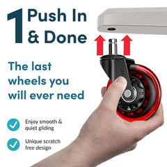 Office Chair Wheels Replacement, Heavy Duty, Red, 5-Pack Fits 98% | Original Rub