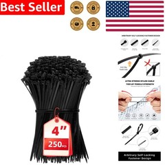 Multi-Purpose Zip Ties 250 Strong 4 Inch Black Nylon Secure Cable Management