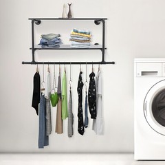 Clothes Display Rack with 2-tier Shelves, 2-tier Garment Rack, Wall Mounted Clot