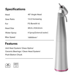 AZDENT Dental 45 Degree 1:4.2 LED Surgical Contra Angle /45°High Speed Handpiece