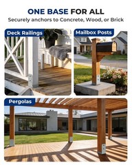 2 Pack 8×8 Post Base for Concrete, Pergola Black Brackets Kit w/ 1-Inch Standoff