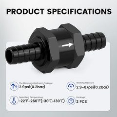 1/4″ 2PCS Fuel One-Way Check Valve, Aluminium Alloy 6Mm OD Fuel Line Check Valve