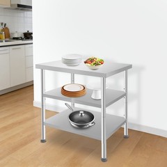 24x30x35 in Tool Bench 3 Tiers Garage Workbench, Silver Work Table With Casters