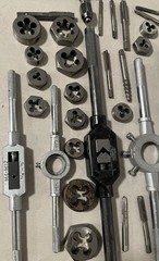 Lot of 90+ Assorted Machinist Tap & Die Assorted Sizes HS HSS & Handles