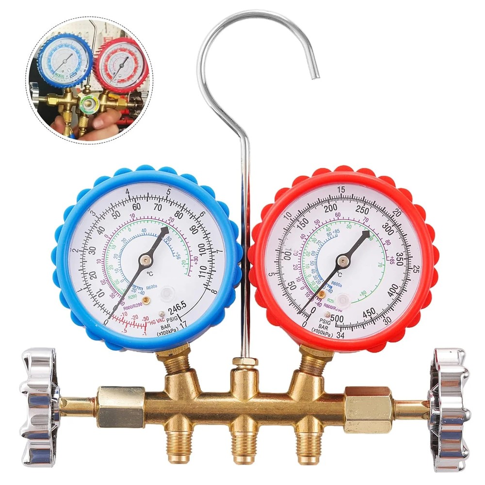 R290 and R600A Manifold Gauge, Refrigerant Pressure Gauge 3 Way HVAC Air Conditi