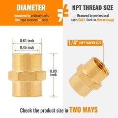 4-Pack 1/4 Inch Female Hex Couplings, 1/4” NPT Female Brass Hex Nipple