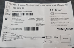 Welch Allyn ECG Cable 6 Pin 5 Leads Snap AHA Compatible 12′ 008-0313-00
