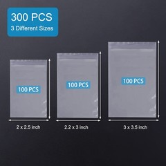 300 PCS Clear Resealable Mini Plastic Bags Assorted Jewelry Storage Bags