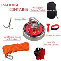 Heavy Duty Fishing Magnet Kit,500lb Neodymium N52 Magnets with 65Ft Salvage R…
