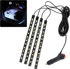 12V 48 LED Car Interior Strip Light Under Dash Ambient USB White Cigarette Plug