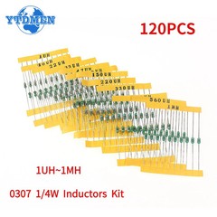 120PCS 1/4W 0307 Color Ring Inductor Kit 12Vals (1uH-1mH) Assortment Set