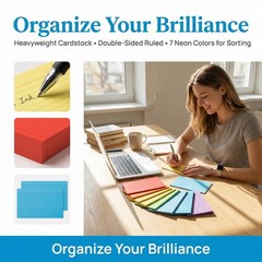 Colored Index Cards 3×5 Inches, 300 Count Neon 3 x 5, Colors—6 Colors