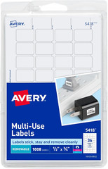 Removable Print or Write Labels, White, 0.5 X 0.75 Inches, Pack of 1008 (5418)