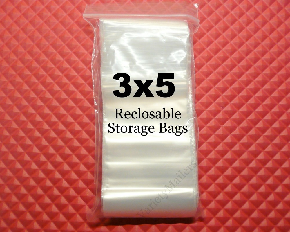 300 Reclosable Storage Bags 3”x 5” Clear 2 Mil Food Grade Zip-Top Baggies 3×5