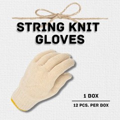 Cotton Blended String Knit Gloves Mens Large Size Tan 12 Pairs