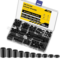 150 Pcs M6 Nylon Spacers for Screws, ID 6 Mm & OD 11 Mm, 10 Lengths – 3 Mm 4 Mm
