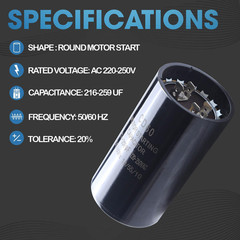 216-259 Uf/Mfd 220-250 VAC ±20% CD60 round Motor Start Capacitor 50/60 Hz AC Ele