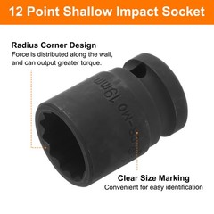 1/2″ Drive x 19mm Shallow Impact Socket 12-Point Metric CR-MO Steel