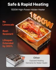 VEVOR Commercial Food Warmer Buffet Bain Marie 1500W Steam Table with Power Cord