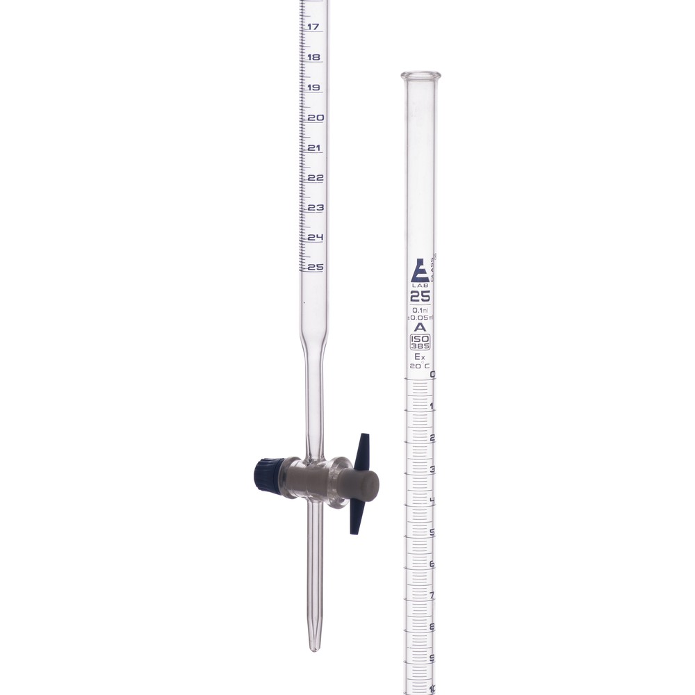 Burette 25mL – PTFE Key Stopcock – Class A – Blue 0.1mL Grad. – Eisco Labs