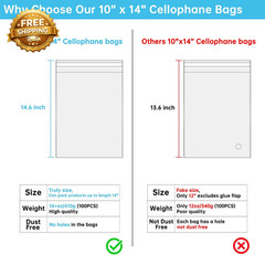 Clear Resealable Bags for Packaging Shirt 10X14 In, 100 Pcs