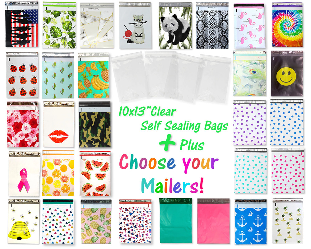 200 Pack, 100 10×13″ Poly Mailers & 10×13 Clear Crisp Bags, Shipping Combo Pack