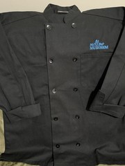 Mellow Mushroom Pizza Men’s Large Chef Coat Embroidered Long Sleeve Birds Art