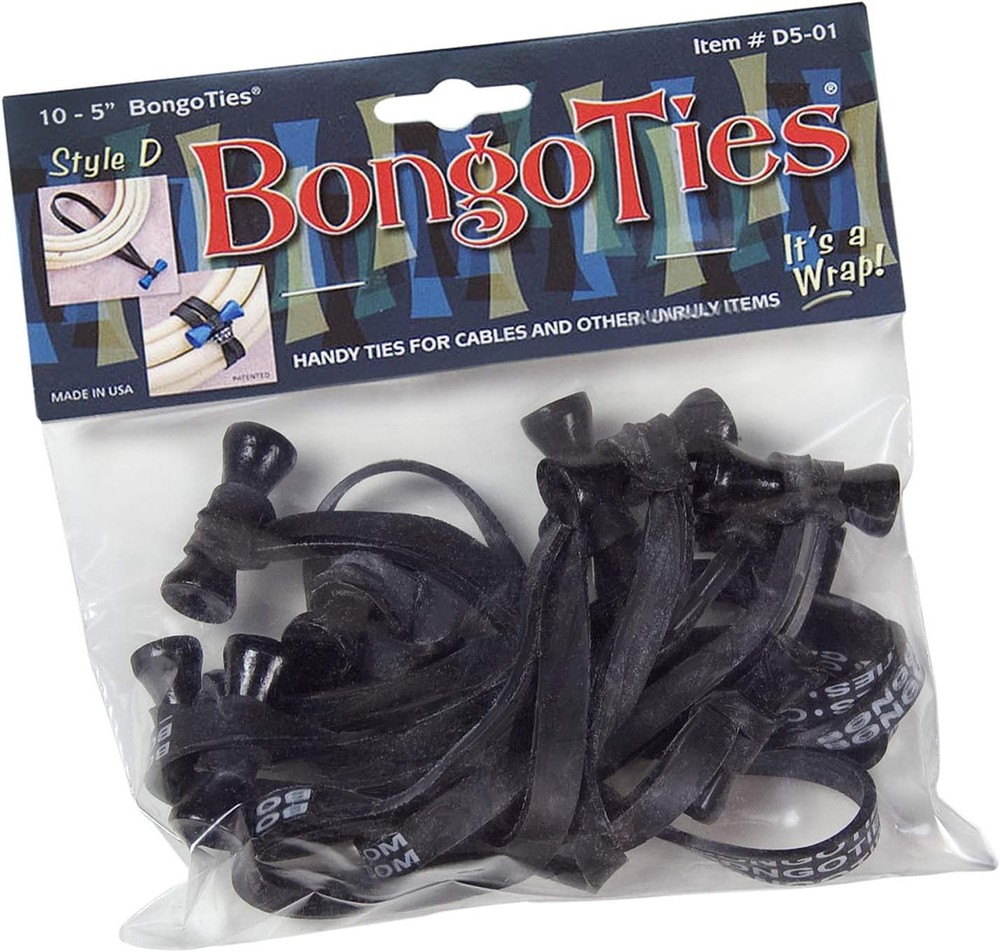 BongoTies ALL-BLACK “Obsidian” Bongo Ties – 10 Pack “Style-D” ~ Professional cab