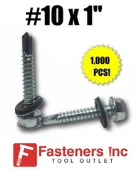 (1000) Hex Rubber Washer Head #10 x 1″ Self-Drilling Roofing Siding Screw ZINC