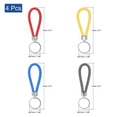 4 x Braided Leather Keychain PU Ring Woven Lanyard Strap Red Blue Yellow Gray