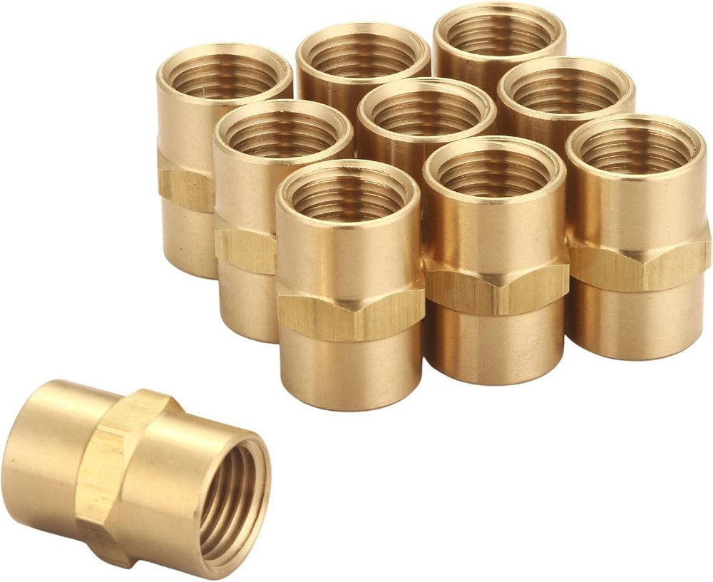 Brass Coupling 1/4″ NPT Female X 1/4″ NPT Female Hex Head Pipe Fitting 10 Pack