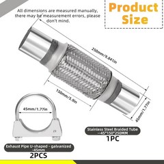 3Pcs Exhaust Flex Pipe, Stainless Steel Exhaust Flex Pipe Double Braid Exhaust F