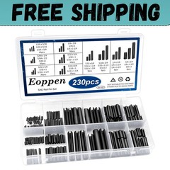 230Pcs SAE Roll Pin Assortment Set – Slotted Spring Pins Steel Split Expansion P