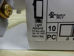 Pass & Seymour Light Almond Residentioal Paddle Switch Qty 10 NOS PSWT3LA100
