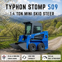 TYPHON STOMP 509 4WD Skid Steer Loader 1.4 Ton Kubota EPA w 2 Attachment Option