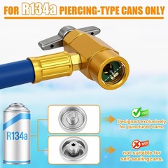 R134A Car AC Refrigerant Charge Hose Kit Recharge Hose with Gauge,1/2” Can Tap
