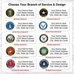 60 Return Address Labels Personalized Printed 3/4 x 2 1/4 Military Veteran