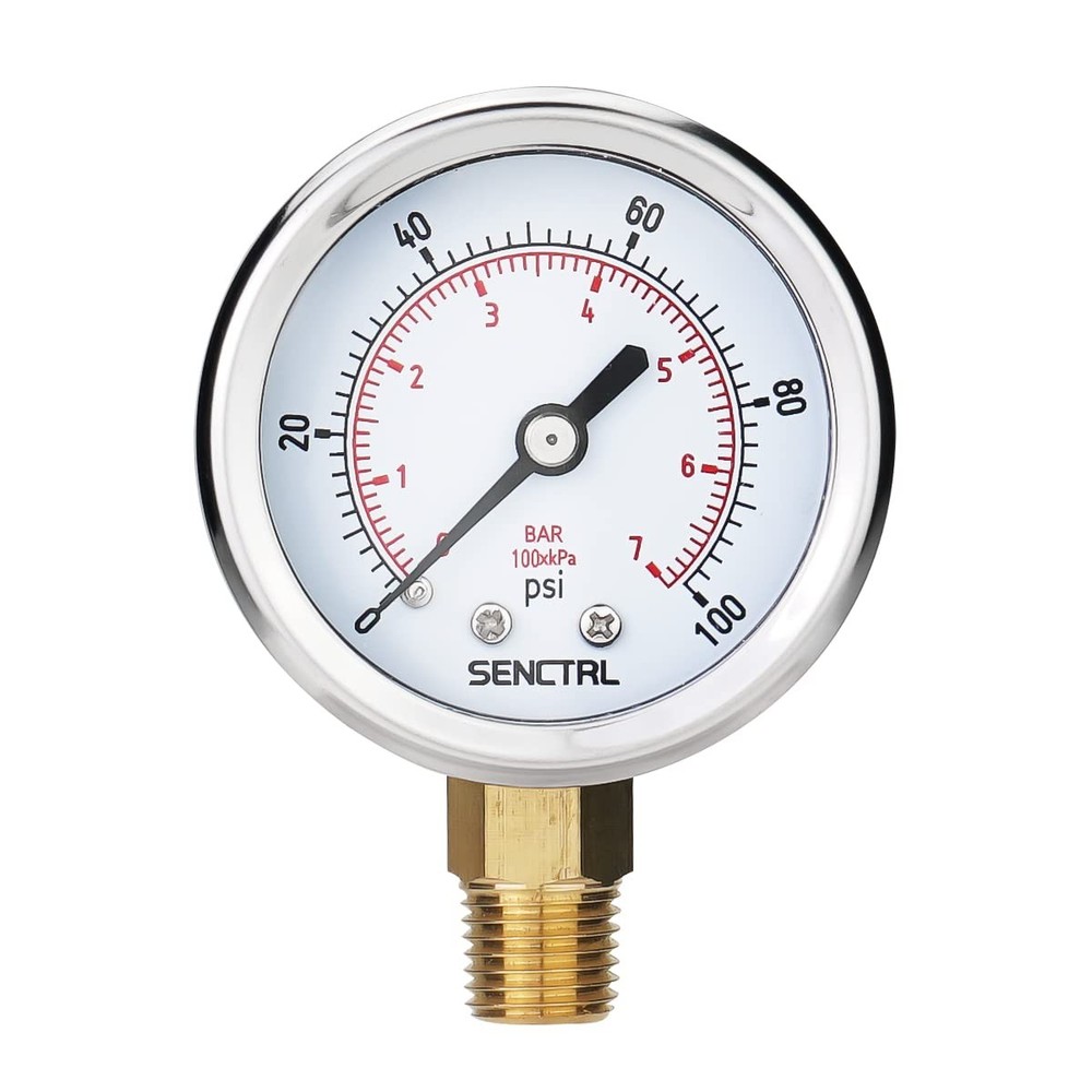 SENCTRL 0-100 Psi Pressure Gauge, 2″ Dial Size, 1/4 NPT Lower Mount, 0-100Psi