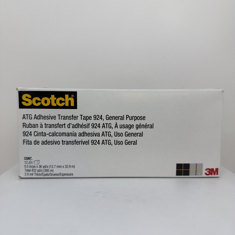 3M Scotch ATG Adhesive Transfer Tape 924 Clear, 0.50 in x 36 yd Box of 12 Rolls