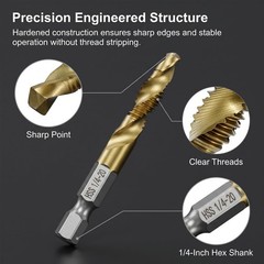QWORK 6pcs Drill Tap Bit Set 1/4″-20 UNC Titanium Coated HSS – One-Step…