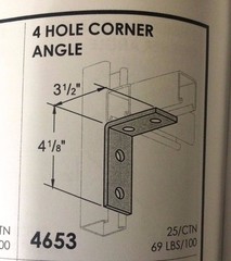 (QTY 25) 4-Hole 90° Corner Angle for Unistrut / B-Line Channel #4653 P1325 Zinc