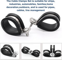 50PCS 3/8 Inch Cable Clamps 304 Stainless Steel Rubber Cushion Insulated Wire Cl