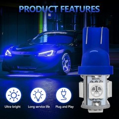 10PCS 194 LED Bulb, 6000K Cool White T10 168 W5W 2825 5SMD 5050 Ch Color: Blue