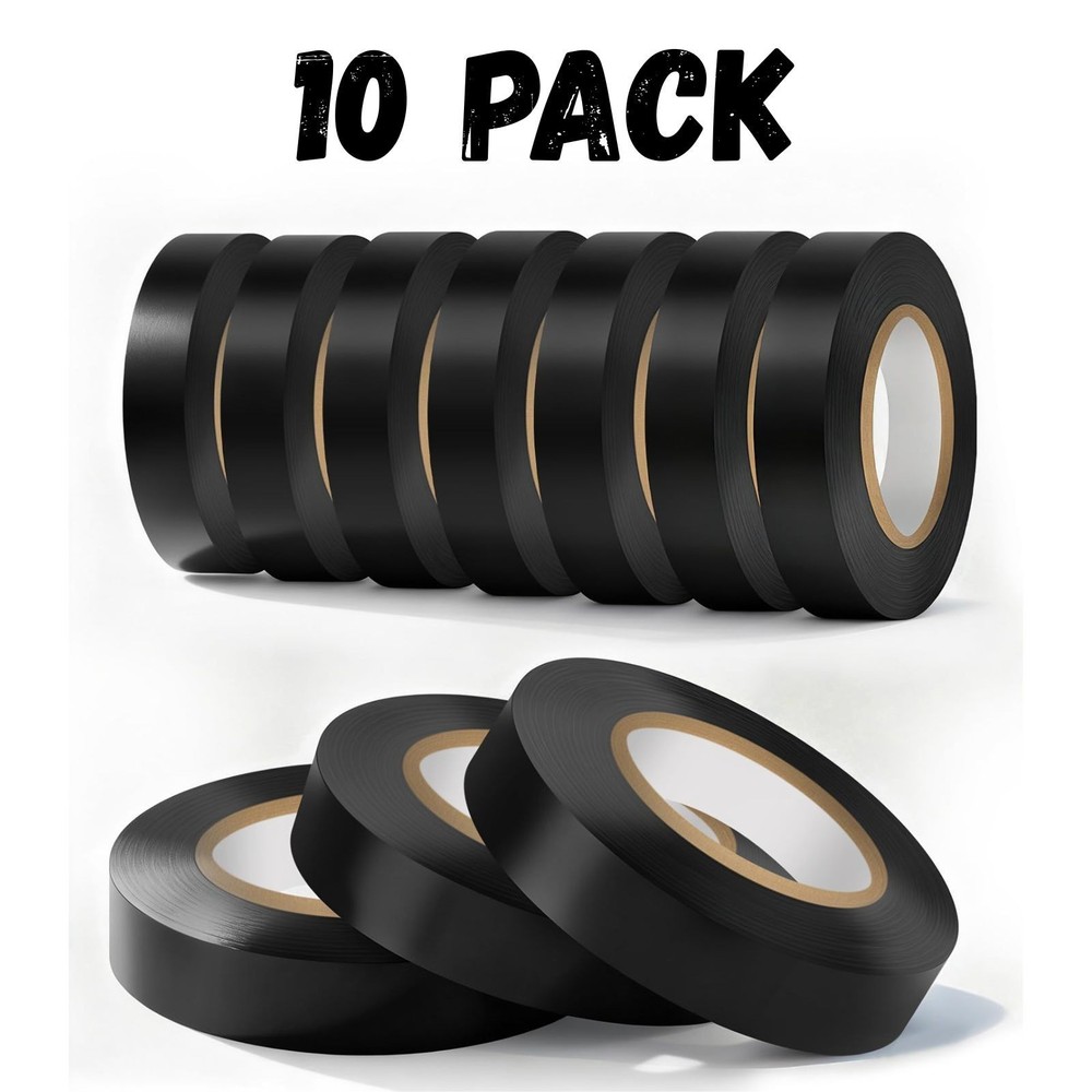 10 Pack Black Electrical Tape 3/4″ x 66ft Waterproof High Temperature Resistance